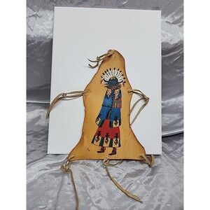 Handmade leather Native American style wall art, hand painting  11.5 x 8